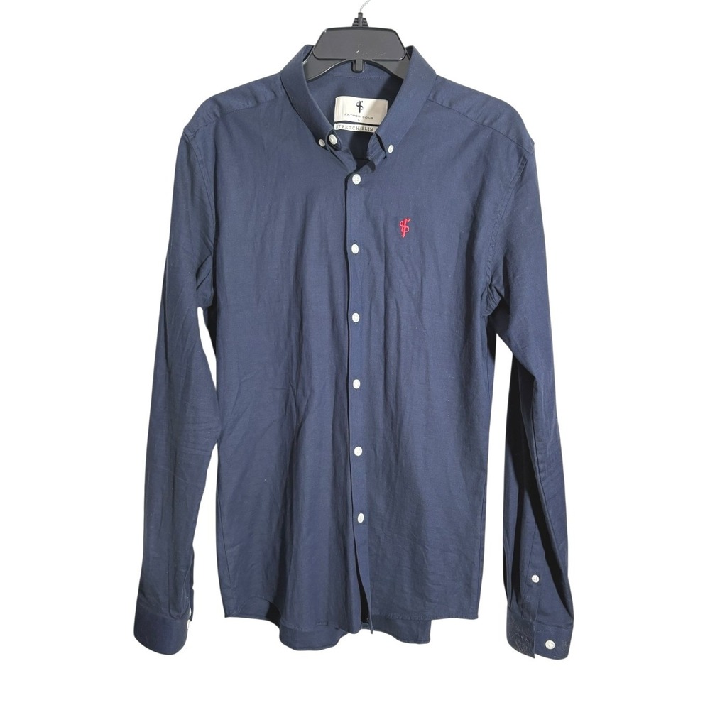 Father Sons Stretch Slim Fit Navy Long Sleeve‎ Button Down Sz LG